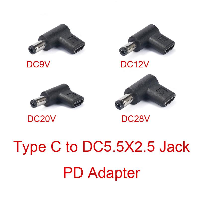 Type C USB-C to DC 5.5x2.5mm Adapter PD Emulator Trigger 90 Degree Angled